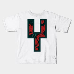 Modern Rose Floral Initial Name Alphabet - Letter Y Kids T-Shirt